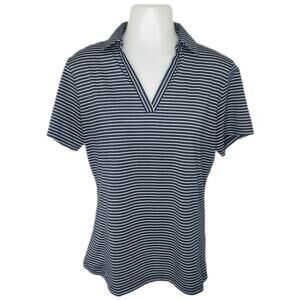 🆓 FREE Lady Hagen dark blue white striped collared polo shirt sz Medium Basic